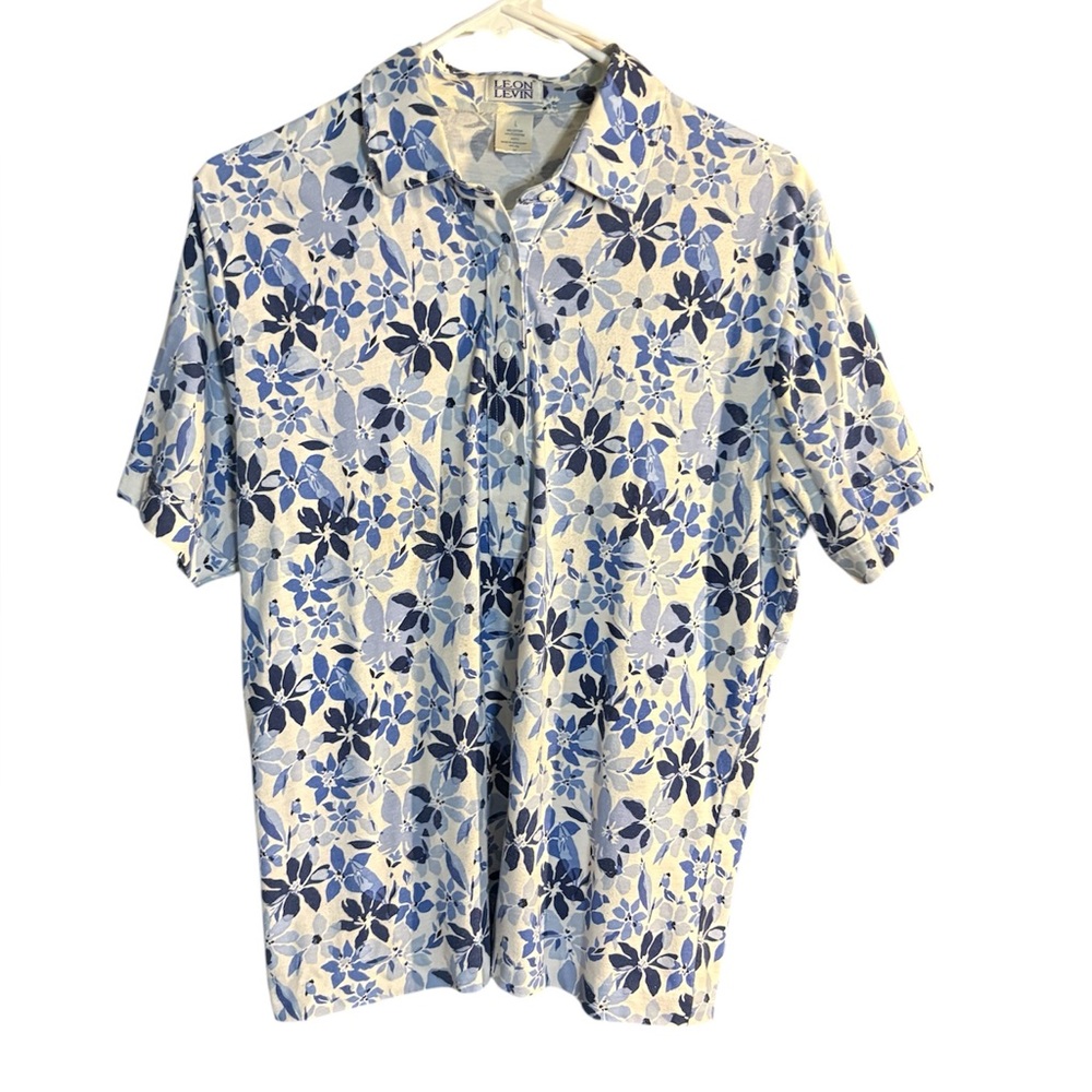 Leon Levin Blue and White Floral Polo Shirt